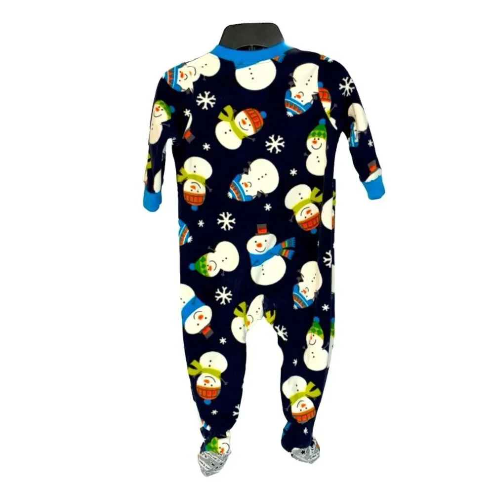 Carter's Snowman Fleece Footed Boys Navy Blue Pajamas Sleeper Pjs Size 12M White